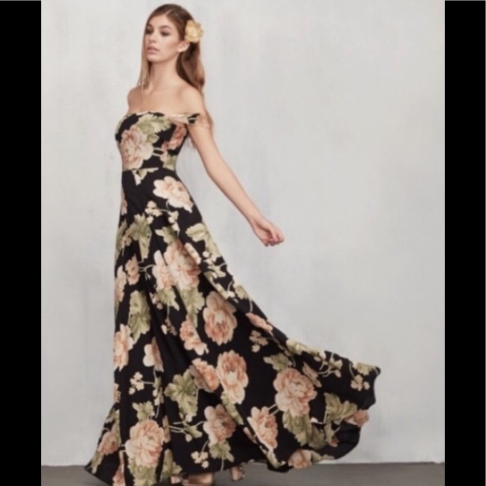 Reformation Black Floral Maxi Isadora Dress